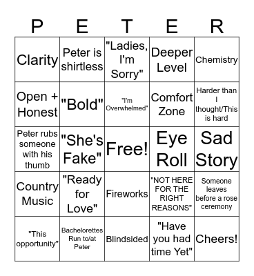 Bachelor Bingo Card