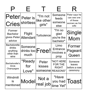 Bachelor Bingo Card