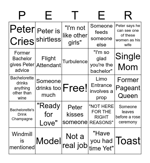 Bachelor Bingo Card