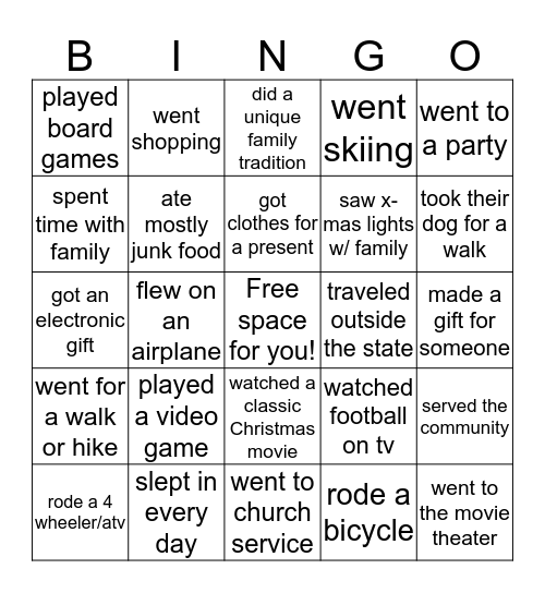 Find someone who-- Christmas Break Bingo Card