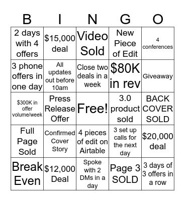 Team Jordan BINGO Card