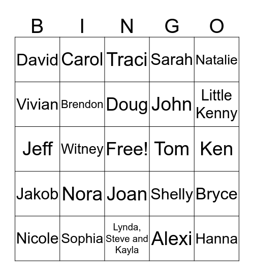 family members bungo Bingo Card