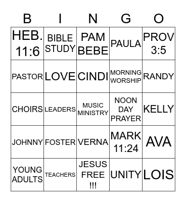 NEW HOPE BINGO !!! Bingo Card
