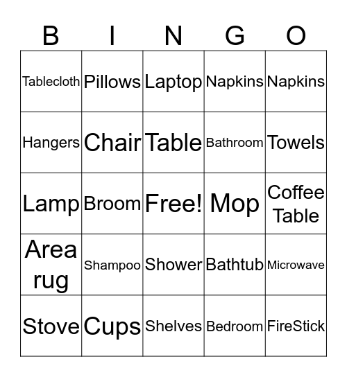 Apartment Bingo Card