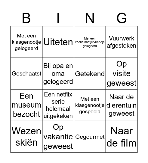 Vakantie bingo Card