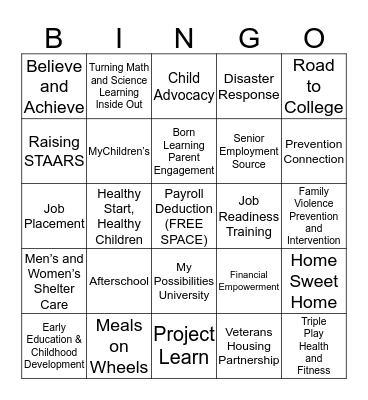 United Way Bingo Card