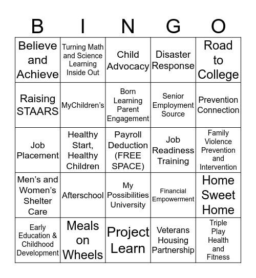 United Way Bingo Card