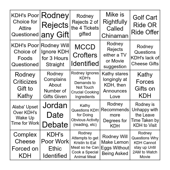 Samir's Bingo Card