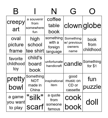 Thrift Store Bingo! Bingo Card