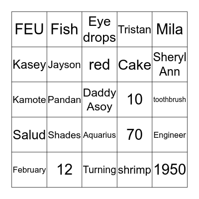 Daddy Asoy's 70th Birthday Bingo Card