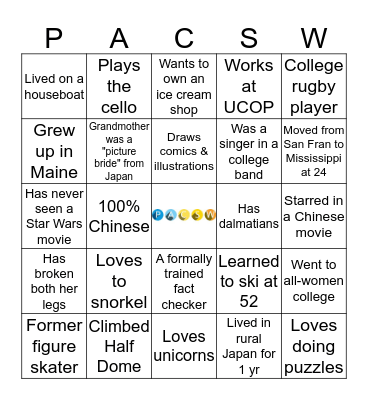PACSW Holiday Lunch Bingo Card