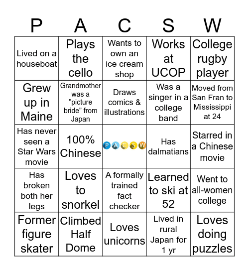 PACSW Holiday Lunch Bingo Card