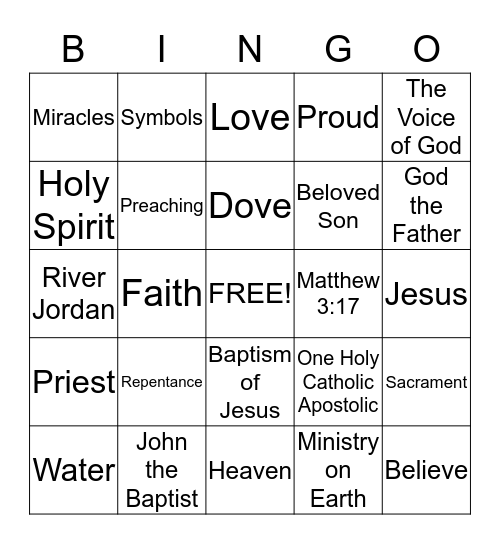 The Baptism of Jesus Bingo Card