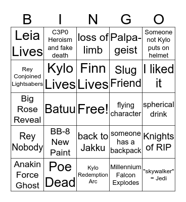 Star Wars Episode 9 Bingo Card