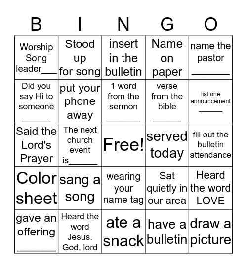 In Church Bingo Card