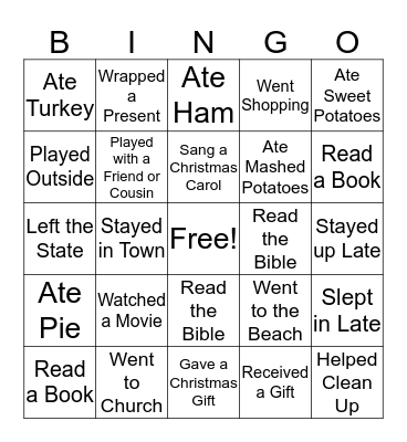 Christmas Vacation Bingo Card
