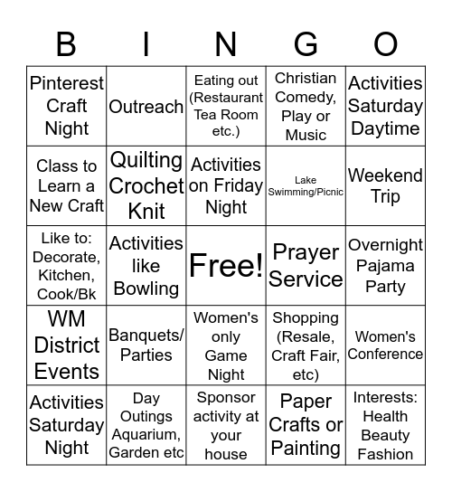 WM's Interest Survey Bingo Card