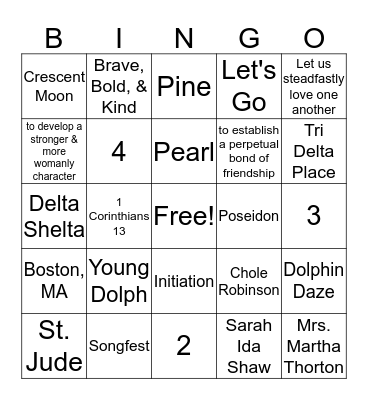 Tri Delta Bingo  Bingo Card