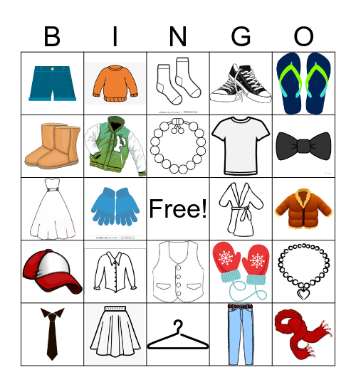 Clothing Bingo Card