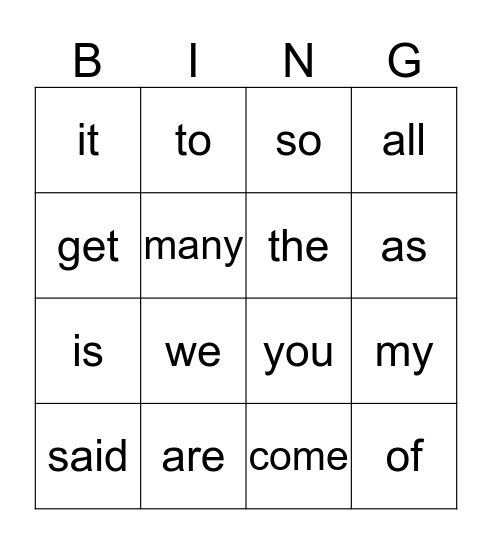 I Spy Sight Words Bingo Card