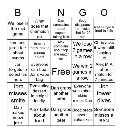 DRINKING BINGO Card