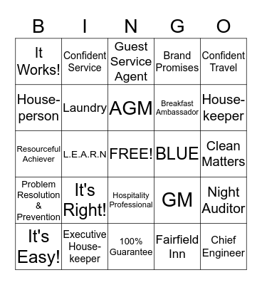 CONFIDENT SERVICE Bingo Card