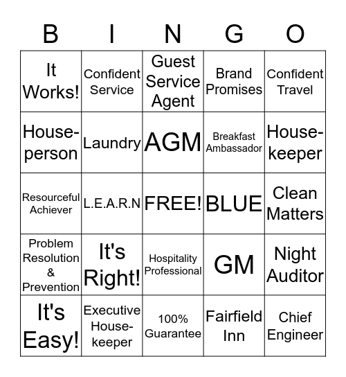 CONFIDENT SERVICE Bingo Card