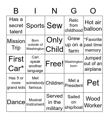 GETTING TO KNOW YOU  Bingo Card