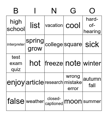 Untitled Bingo Card