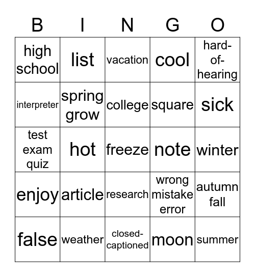 Untitled Bingo Card