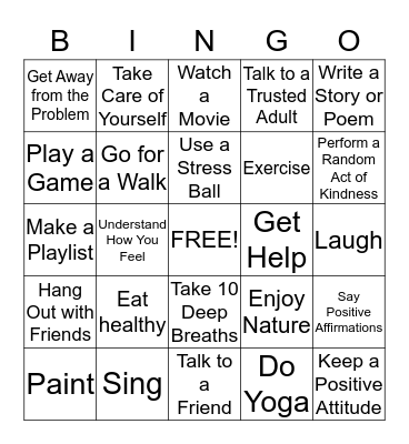 Coping Skills Bingo Card