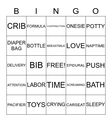 Baby Shower Bingo Card