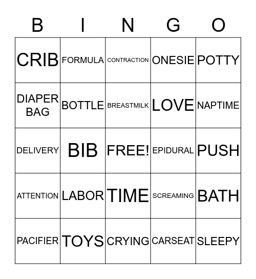 Baby Shower Bingo Card