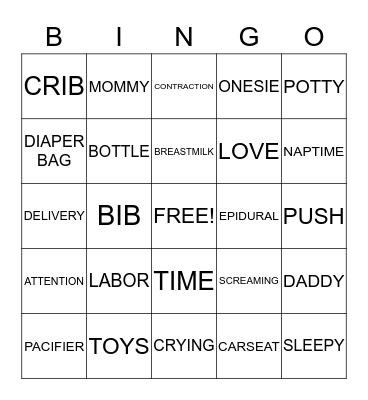 Baby Shower Bingo Card