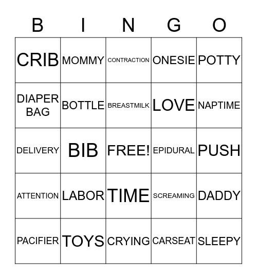 Baby Shower Bingo Card