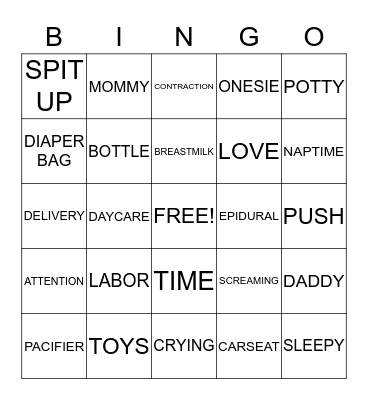 Baby Shower Bingo Card