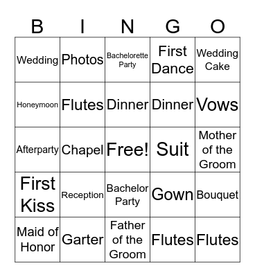 Wedding Bingo Card