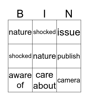 Unit 6 Vocabulary Bingo Card