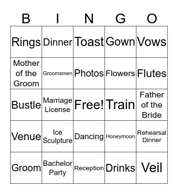 Wedding Bingo Card