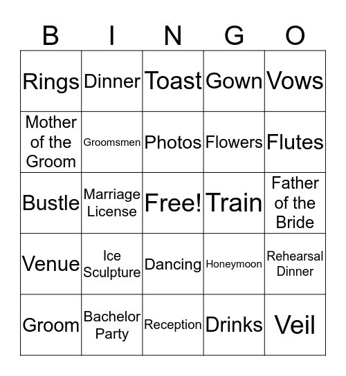 Wedding Bingo Card
