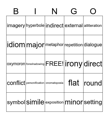 literature bingo Card
