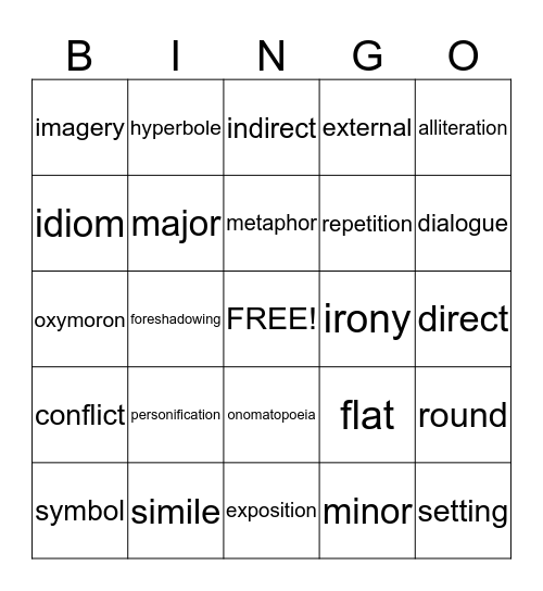 literature bingo Card