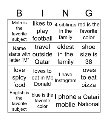 GETTING TO KNOW MY FRIENDS Bingo Card
