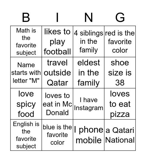 GETTING TO KNOW MY FRIENDS Bingo Card