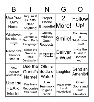 Service Standards! Bingo Card
