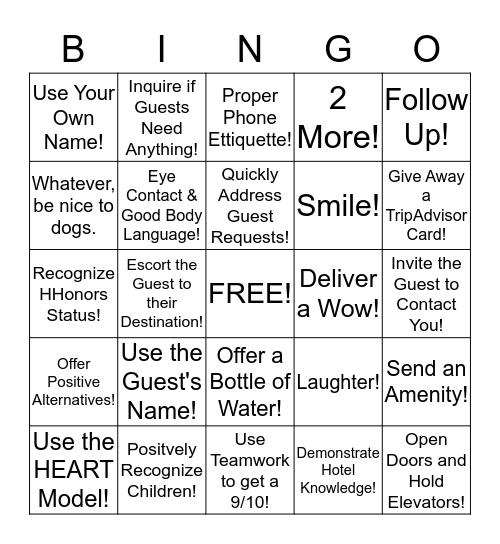 Service Standards! Bingo Card