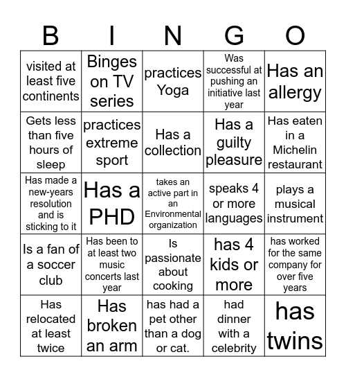 People Bingo Card