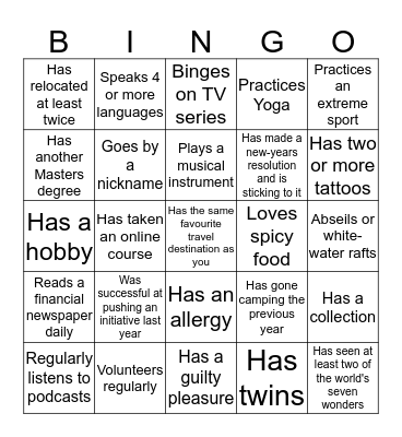 People Bingo Card