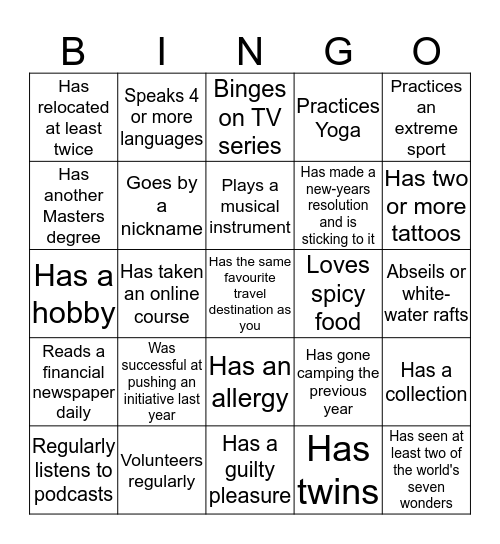 People Bingo Card