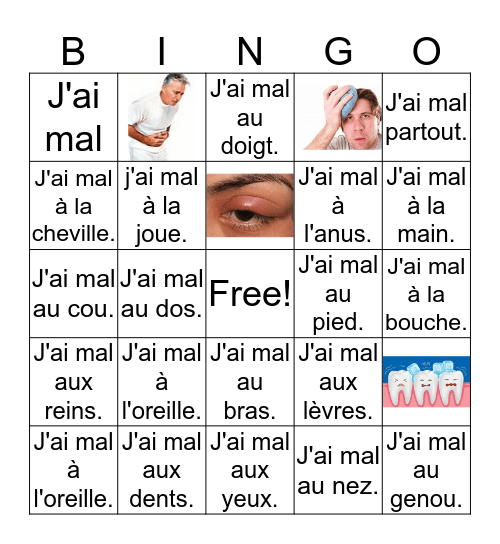 Où avez-vous mal? Bingo Card